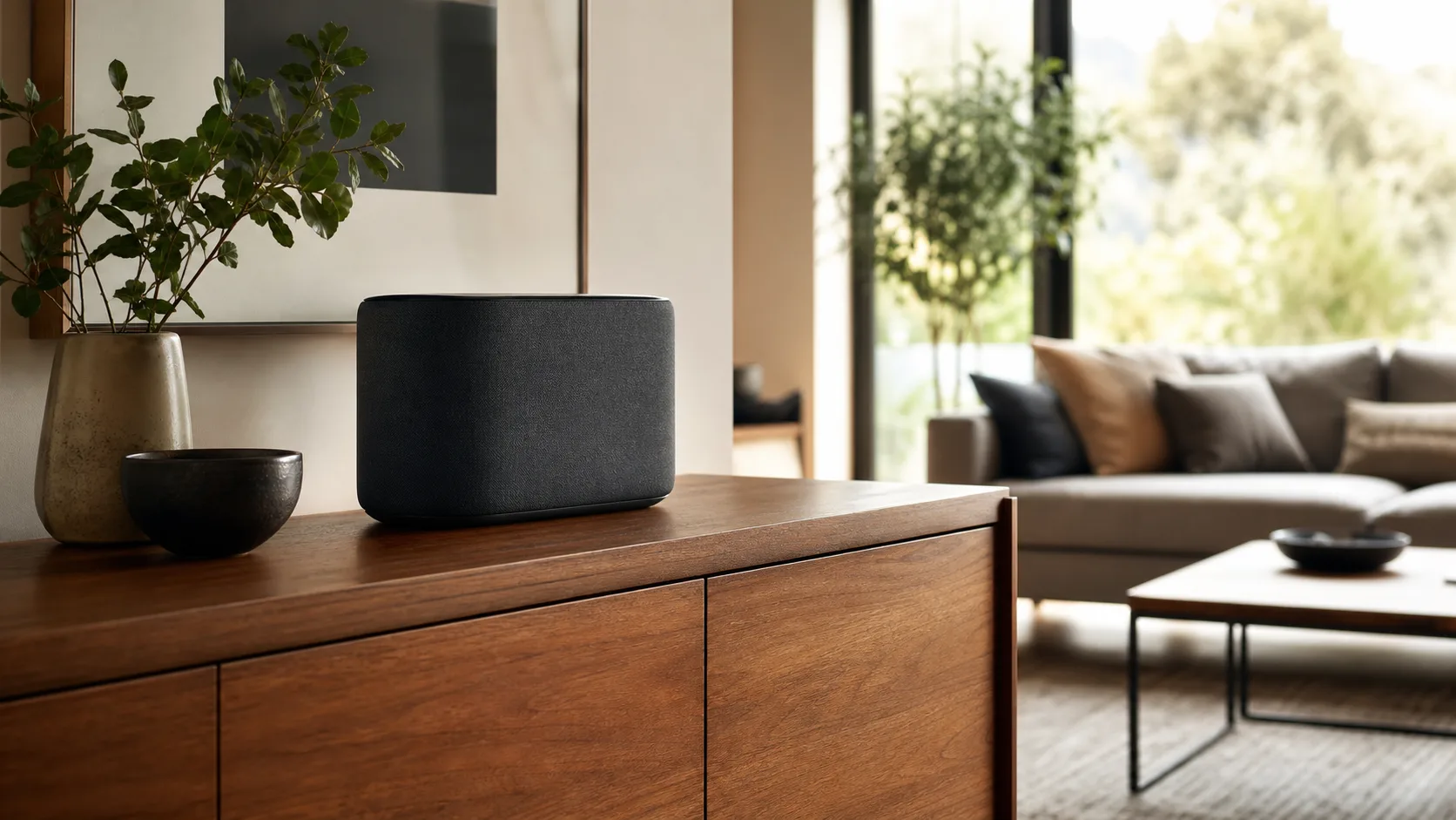 Wireless speaker in a modern living room